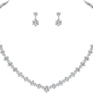 Bridal Necklace and Drop Earring Set for Ladies in White Gold, Gold, or Rose Gold Plated with Spherical Minimize Cubic Zirconia