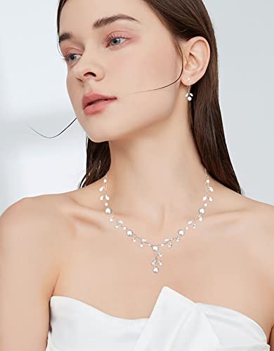 Elegant Floral Necklace and Dangle Earrings Set with Luxurious Cubic Zirconia and Austrian Crystal Pearls – Excellent Marriage ceremony and Bridal Jewellery Reward for Her