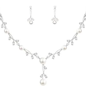 Elegant Floral Necklace and Dangle Earrings Set with Luxurious Cubic Zirconia and Austrian Crystal Pearls – Excellent Marriage ceremony and Bridal Jewellery Reward for Her