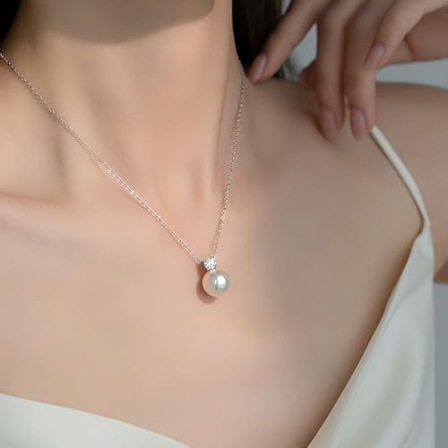 Elegant Rhinestone and Pearl Necklace for Girls - Cubic Zirconia Crystal Pendant, Small Cute Single Pearl Choker, Easy Bridal Necklace for Weddings