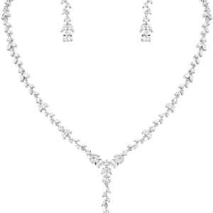 Marquise Teardrop Cubic Zirconia Bridal Jewellery Set: Pendant Necklace, Dangle Earrings, and Bracelet for Girls