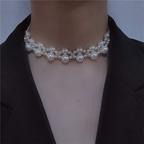 Multi-Layer White Pearl Choker Necklace with Simulated Pearl Pendant - Bridal Jewellery Reward for Ladies at Weddings and Events