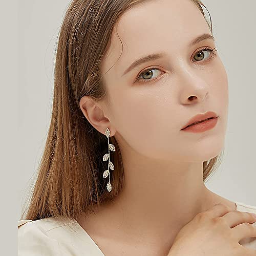 SUNNYOUTH 9 Pairs of Lengthy Tassel Dangle Earrings for Girls - Glowing CZ Threader Drop Earrings with Olive Leaf Design - Marriage ceremony and Bridal Earrings Set