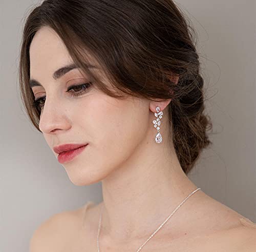 SWEEETV Bridal Marriage ceremony Earrings for Brides and Bridesmaids - Marquise Teardrop Earrings for Girls, Cubic Zirconia Drop and Dangle Earrings Excellent for Promenade or Pageants, Jewellery