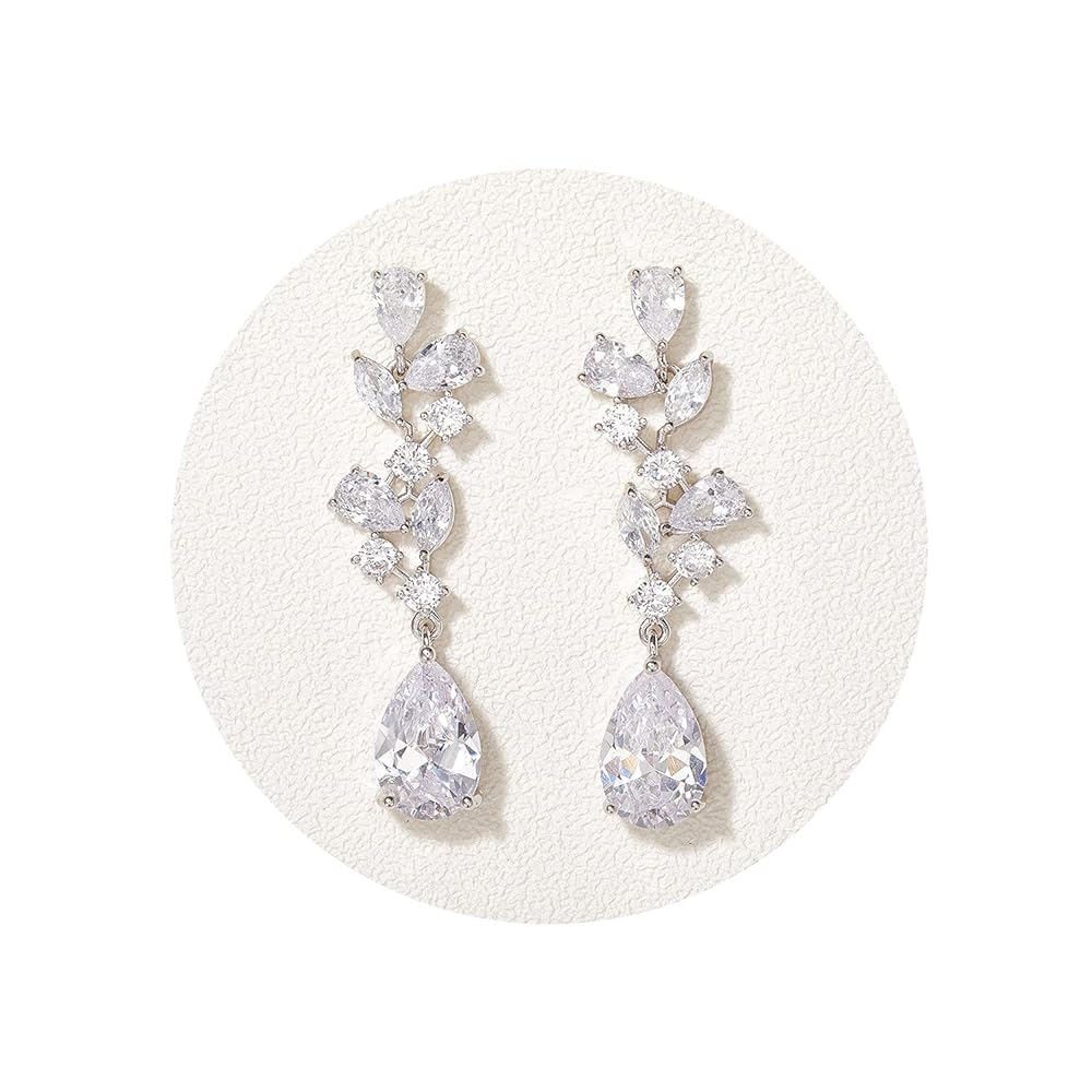 SWEEETV Bridal Marriage ceremony Earrings for Brides and Bridesmaids – Marquise Teardrop Earrings for Girls, Cubic Zirconia Drop and Dangle Earrings Excellent for Promenade or Pageants, Jewellery