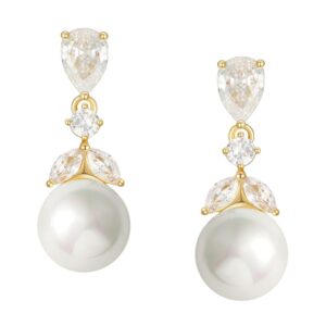 SWEETV Ivory Pearl Drop Wedding ceremony Earrings with Cubic Zirconia for Brides, Good Reward for Bridesmaids