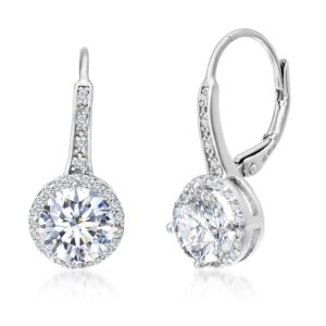 Girls’s 925 Sterling Silver Cubic Zirconia Halo Leverback Dangle Bridal Earrings